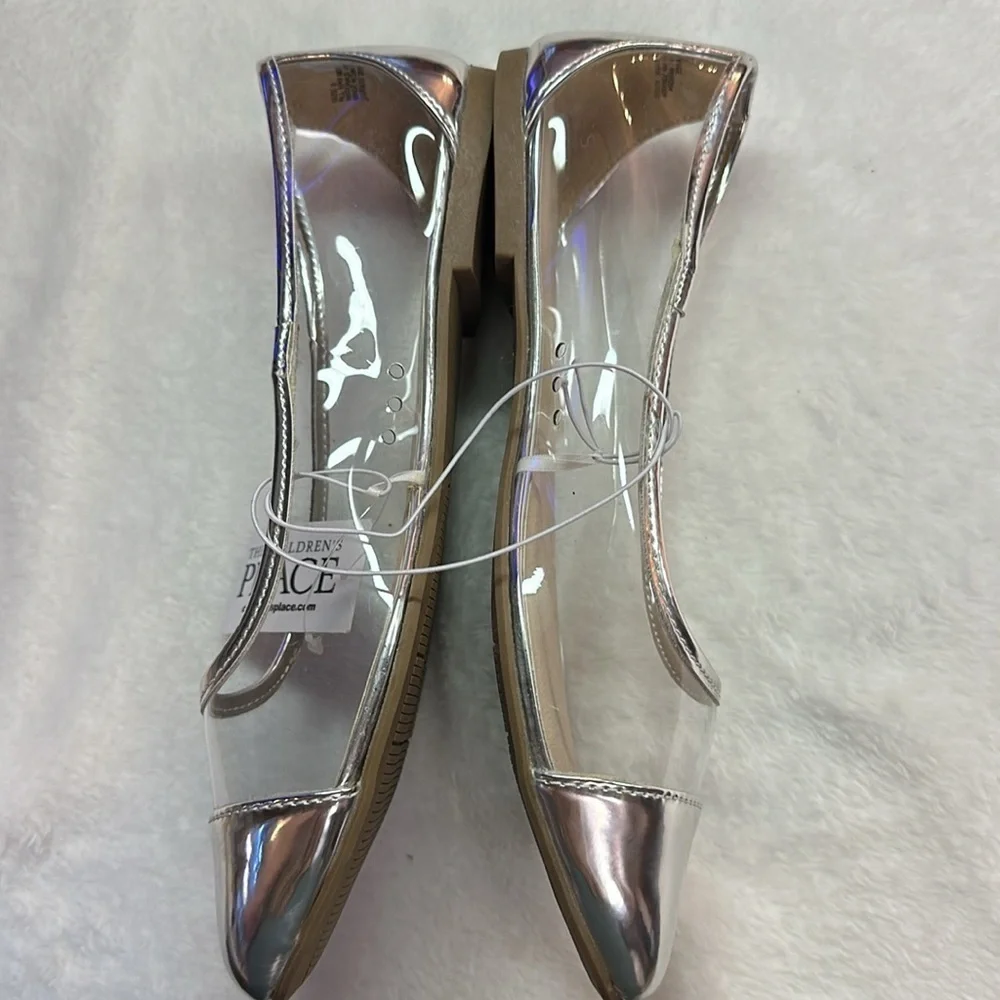 The Childrens Place Youth Silver/Clear Dressy Ballet Flats NonMark Soles NWT S 5
